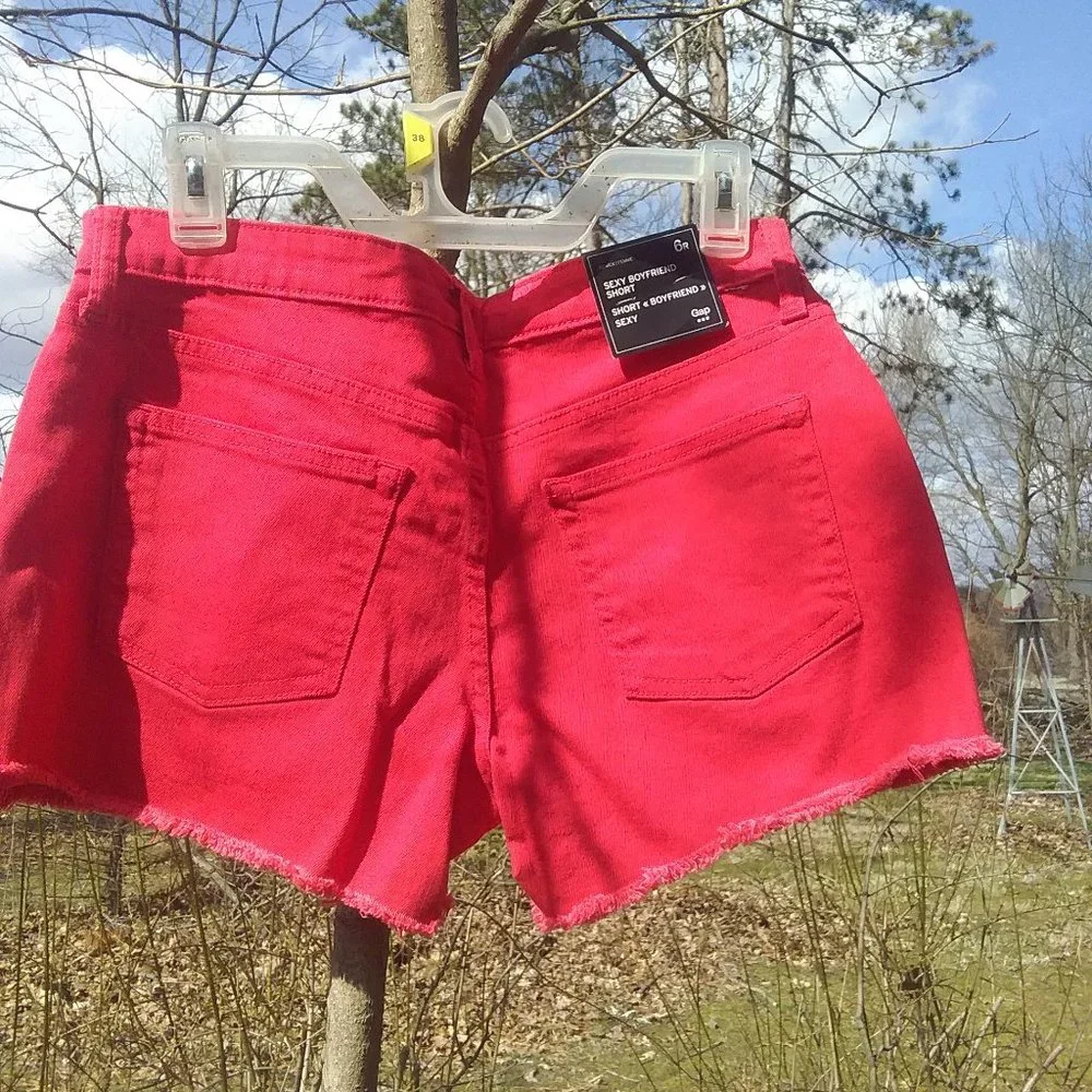 GAP Bright Red Frayed Hem Denim Shorts